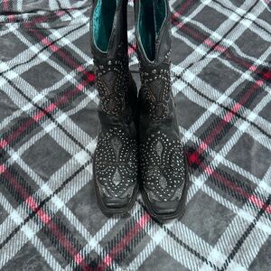 Corral Boots Womens Studded Tooled Inlay Snip Toe Cowboy Mid Calf